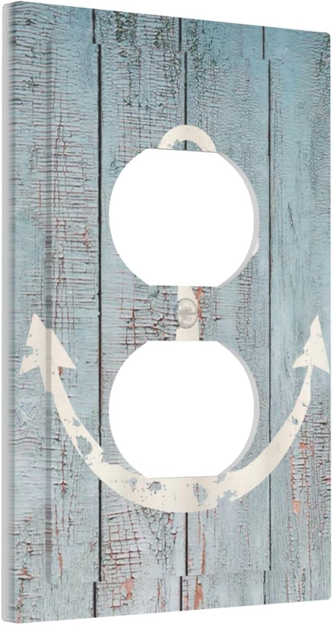Anchor Rustic Sailing Nautical Wooden Planks Marine Outlet Covers 1 Gang Duplex Light Switch Cover Decorative Switch Plates Electrical Receptacle Faceplate Wall Plate for Bathroom Farmhouse Decor