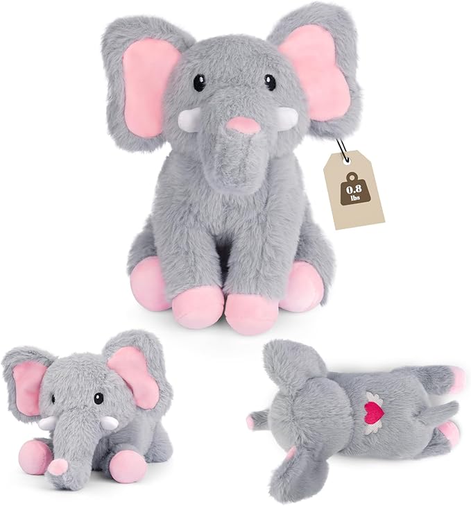 Weighted Elephant Stuffed Animal, Gray Soft Stuffed Elephant Plush Toy, Small Weighted Plush Comfort Birthday Gifts for Kids, 10 Inch, 0.8 Lbs