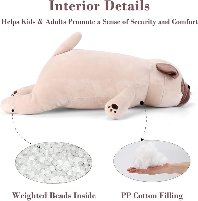 gnomantic Pug Weighted Stuffed Animals - 21 Inch 3.5 Pounds Weighted Plushies Pug - Big Bulldog Plush Stuffed Animals Pillow - Cute Plush Toys Gifts for Kids & Adults