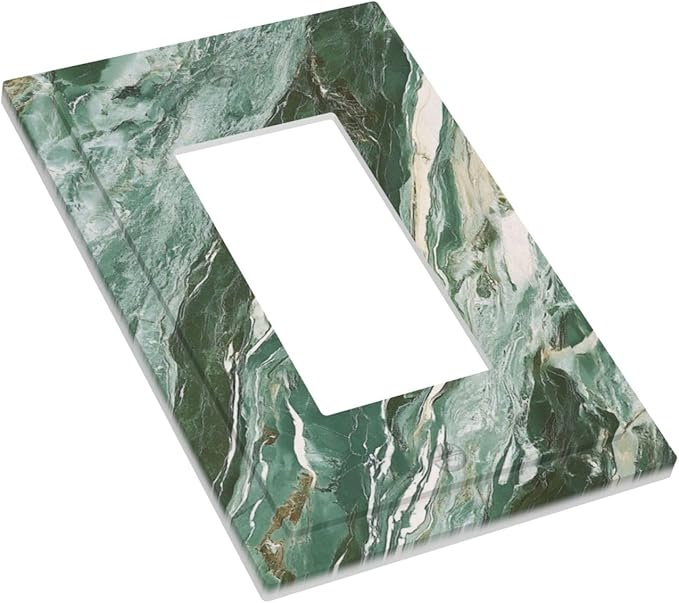 Decorative Light Switch Cover Plate with Modern Luxury Green Marble Texture Design 1 Gang Rocker Outlet Covers Single Decora Gfci Device Wall Plate for Kitchen Bathroom Decor