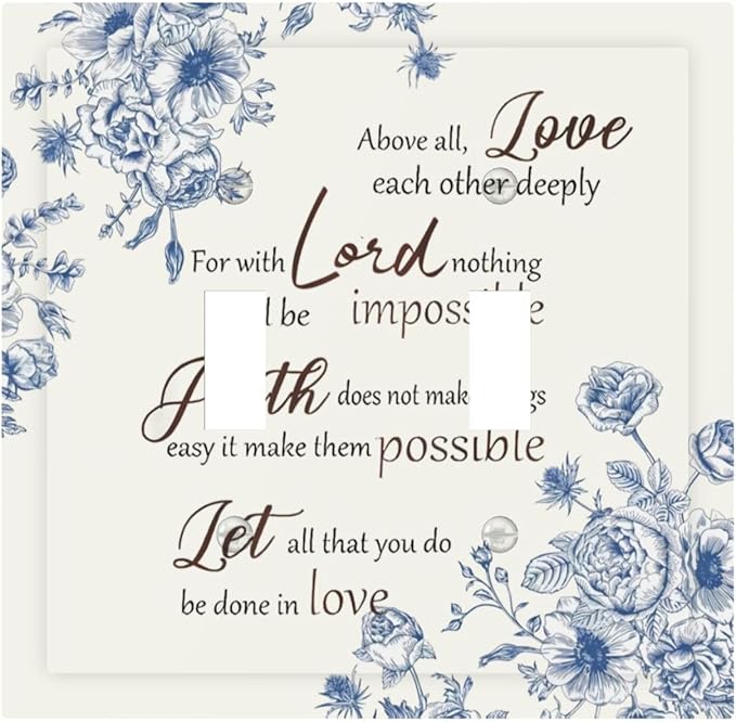 Decorative Light Switch Cover Plate Inspirational Quotes Blue Flower Floral 2 Gang Outlet Covers Double Toggle Wall Plates for Electrical Outlets Switch Plate Covers Faceplate for Home Decor