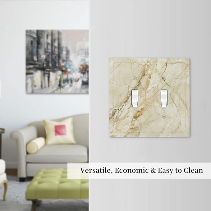 Light Switch Cover Plate Creamy Beige Marble Abstract Minimalism 2 Gang Double Switch Plate Covers Toggle Wallplate Decorative Outlet Covers Electrical Switchplate for Bathroom Home Decor