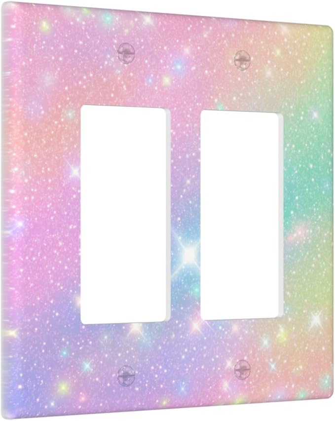 Decorative Outlet Covers Rainbow Shiny Gradient Colors 2 Gang Wall Plate Double Rocker Light Switch Cover Plate Jumbo Dual Electrical GFCI Switch Cover Plate for Kids Room Nursery Decor