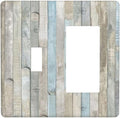 Country Rustic Teal Blue White Wood Plank Grain 2 Gang 1-Toggle 1-Rocker/Gfci Combination Light Switch Cover Kitchen Barn Wooden Decorative Combo Device Single Decorator/Toggle Outlet Wall Plate Cover
