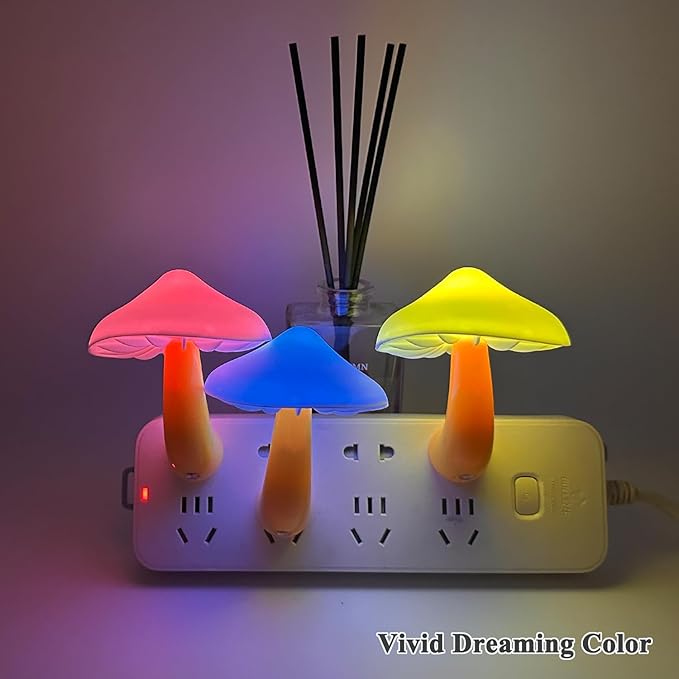Sensor LED Night Light, Color Changing Mushroom Night Light Plug-in Wall Based Lamp, Gift for Kids Adults, Cute Mushroom Nursery Light for Bedroom, Bathroom, Kitchen, Hallway and Stairs