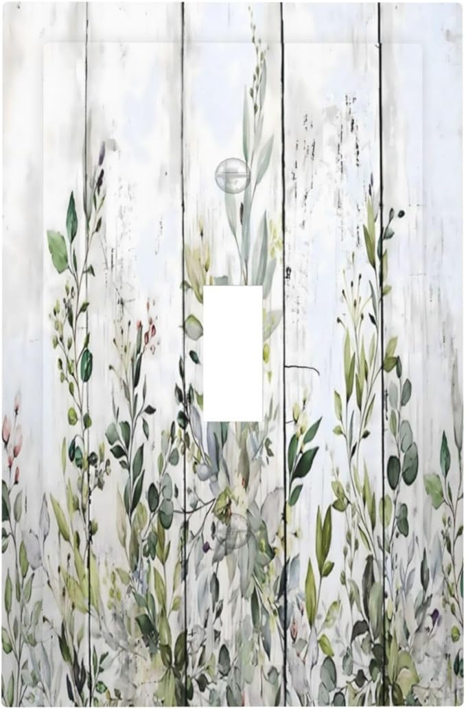 Sage Green Eucalyptus Rustic Country Botanical Leaf Flower Decorative Light Switch Cover 1 Gang Single Toggle Device Electrical Faceplate Switchplates Decorator Outlet Wall Plate for Farmhouse Bedroom