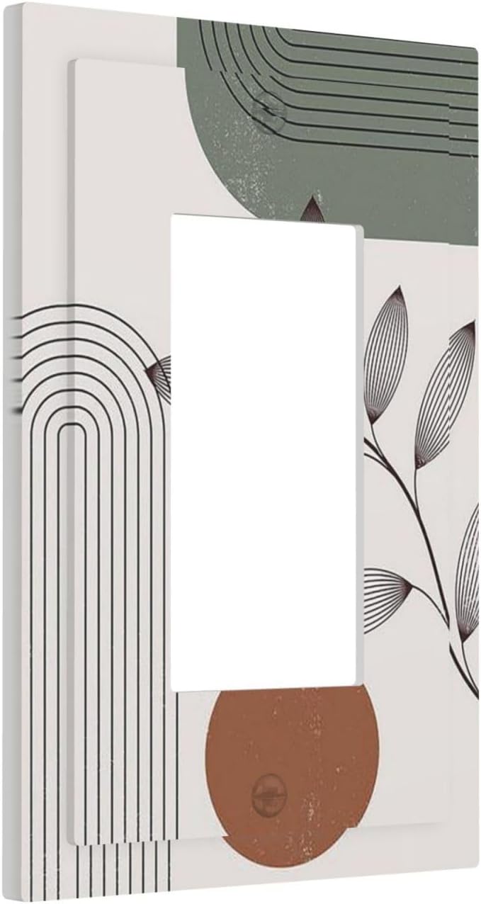 Decorative Outlet Covers Sage Green Boho Nature Art Minimalist Geometric Plant 1 Gang Single Rocker Light Switch Cover Plate Wall Plates GFCI Faceplate for Bedroom living Room Decor