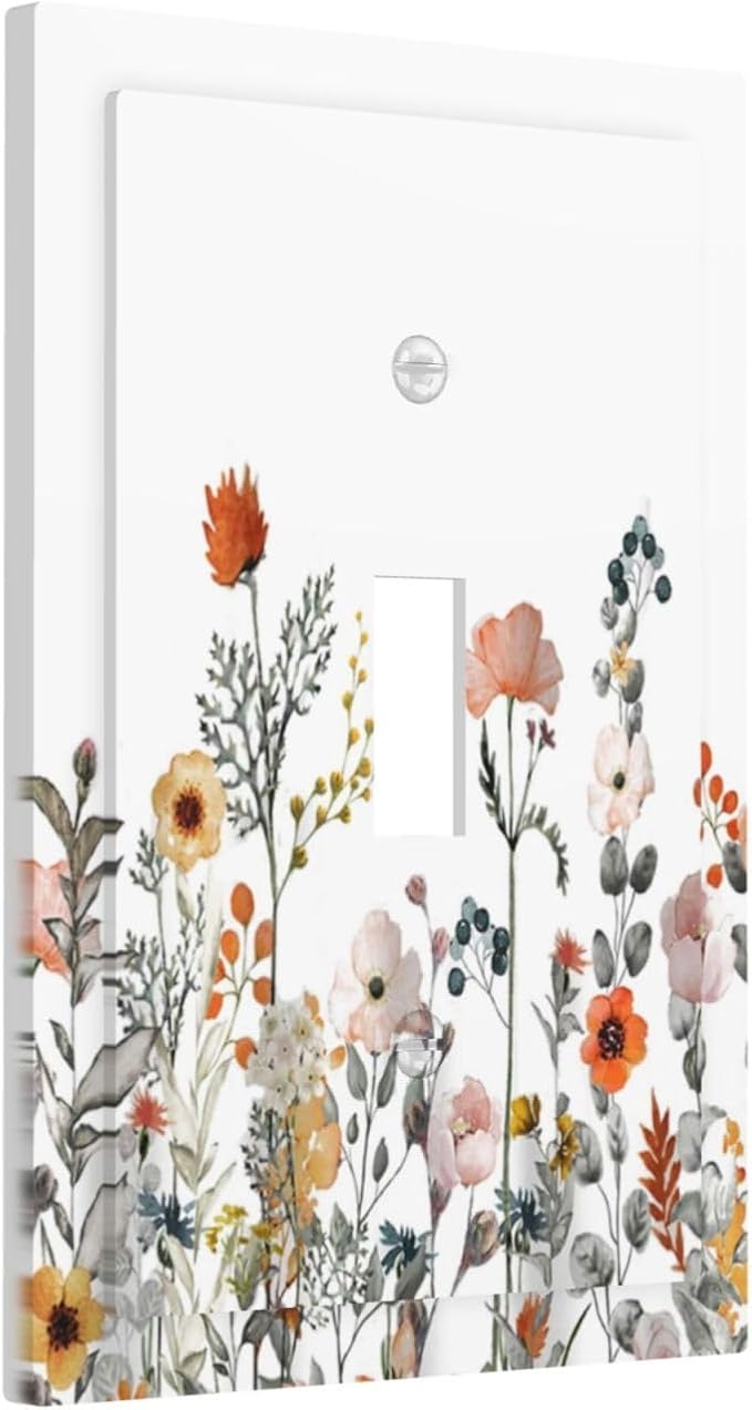 Decorative Light Switch Cover Colorful Wildflowers Boho Vintage Floral 1 Gang Single Toggle Device Electrical Faceplate Switchplates Decorator Outlet Wall Plate For Bed Room Living Room