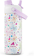 18 oz Kids Insulated Water Bottle: BPA-Free, Easy Clean, Keep Cold 24H, Leakproof, Stainless Steel Cup, Unique Patterns, Dual-Function Lid for School, Travel, Party, Playtime, Gift (Dotty Butterfly)