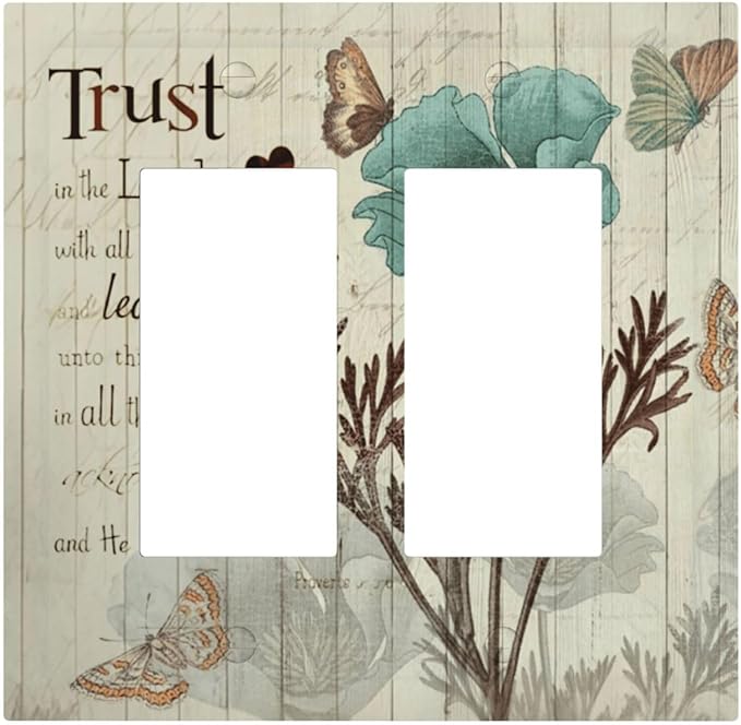 Rustic Elegant Teal Tulip Bible Inspirational Quote Decorative Outlet Covers 2 Gang Double GFCI Rocker Electrical Wall Panels Light Switch Cover Plate for Farmhouse Bedroom Decor