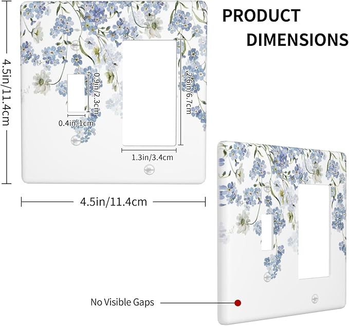 Hydrangea Blue Flowers Watercolor Floral Outlet Covers 1 Toggle 1 Rocker Combination Decorative Wall Plate Electrical Switch Plates Light Switch Cover Plate for Bed Room Living Room Decor