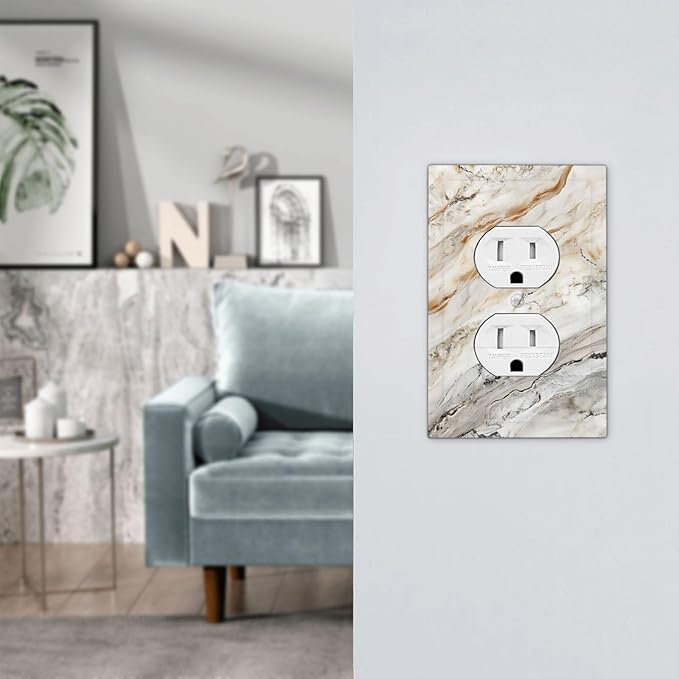 Matte Beige Gold Marble Granite Abstract Print Outlet Covers 1 Gang Duplex Light Switch Cover Decorative Switch Plates Electrical Receptacle Faceplate Wall Plate for Bathroom Kitchen Decor