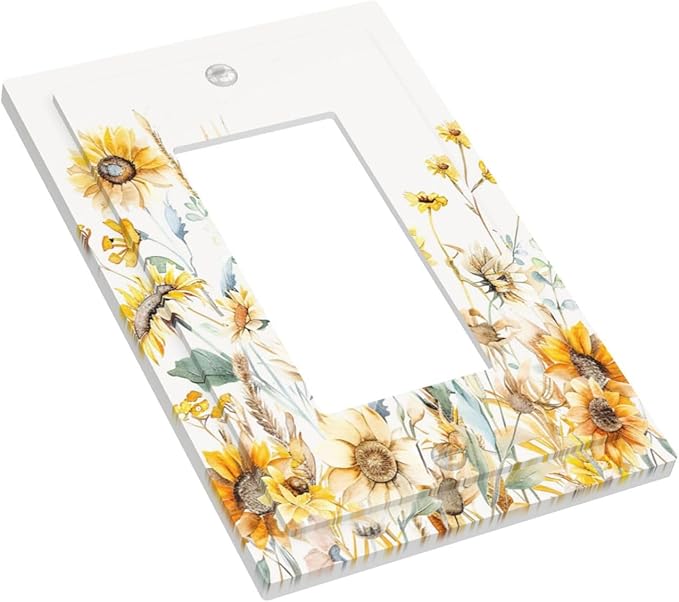 Yellow Floral Sunflowers Wheat Ears Watercolor Wild Flowers Decorative Outlet Covers 1 Gang Single Rocker Light Switch Cover Plate Wall Plates GFCI Faceplate for Bedroom Living Room Decor