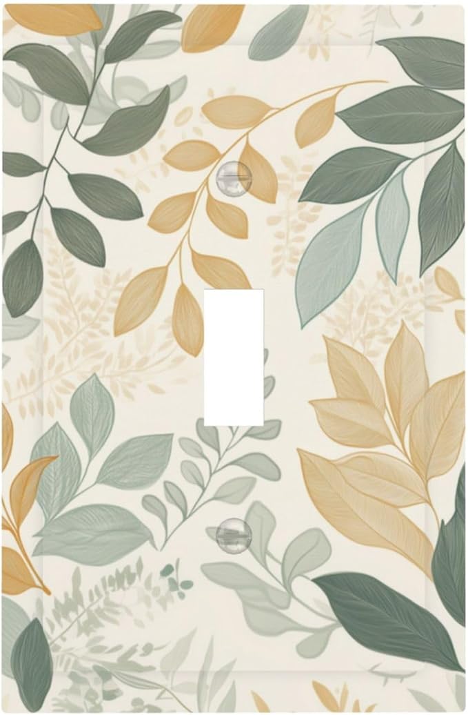 Boho Watercolor Leaves 1 Gang Light Switch Cover Single Toggle Wall Plate Green Botanical Decorative Electrical Switchplate Covers for Country Bathroom Bedroom Kitchen Living Room Decor