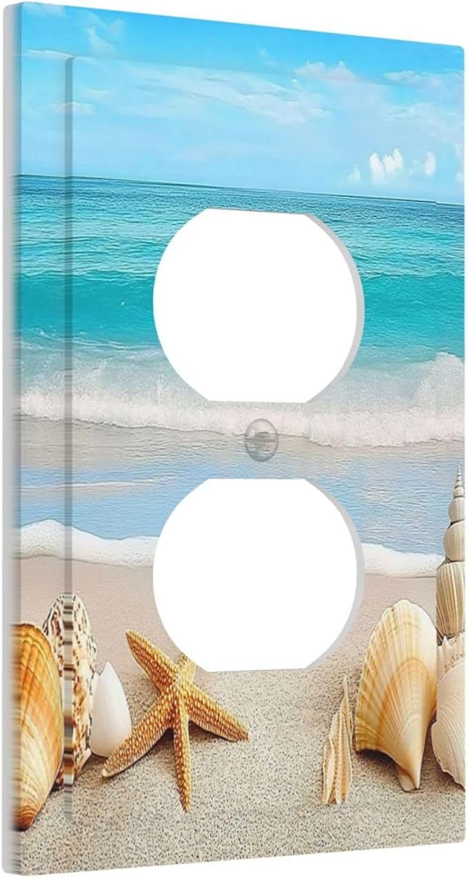 Outlet Covers Seashells Beach Starfish Scallop 1 Gang Duplex Light Switch Cover Decorative Switch Plates Electrical Receptacle Faceplate Wall Plate For Bathroom Home Decor