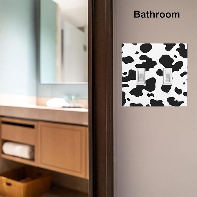 Black White Cow Print 2-Gang Double Toggle Switch Plate, Farm Cow Pattern Wall Plate for Farmhouse, Bedroom, Kitchen & Home