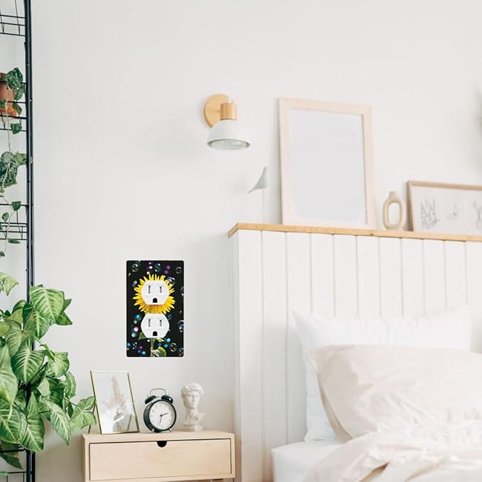 Sunflower Black Wall Plate Cover Blow Bubbles and Sunflower Bouquet Outlet Covers 1-Gang Switch Plug Duplex Cover Home Bedroom Bathroom Kitchen