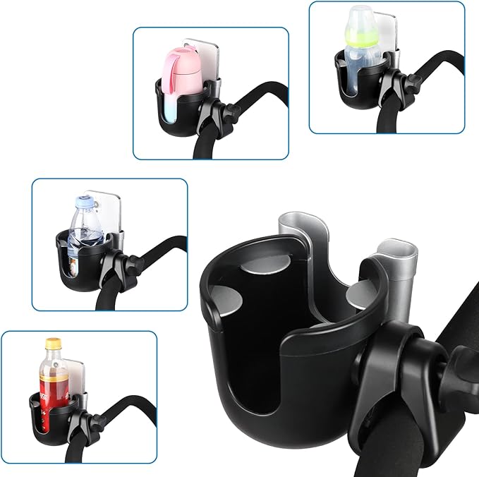 Accmor Stroller Cup Holder with Phone Holder, Bike Cup Holder, Universal Cup Holder for Uppababy Nuna Doona Strollers, 2-in-1 Cup Phone Holder for Stroller Bike Accessory