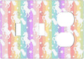 Rainbow Colorful Unicorn 3 Gang 2 Toggle 1 Duplex Combination Decorator Light Switch Outlet Cover Wall Plate, Cute Girls Kids Dream Fantasy Animals Triple Device Combo Receptacle Switch Face Plate