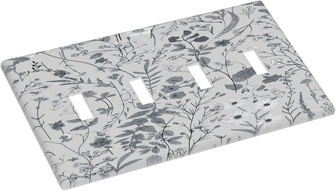 Boho Wild Flowers Farm Floral Quad Toggle Light Switch Cover Decorative Daisy 4 Gang Wall Plate Electrical Faceplate Switchcovers for Bathroom Home Living Room Bedroom Kitchen Decor