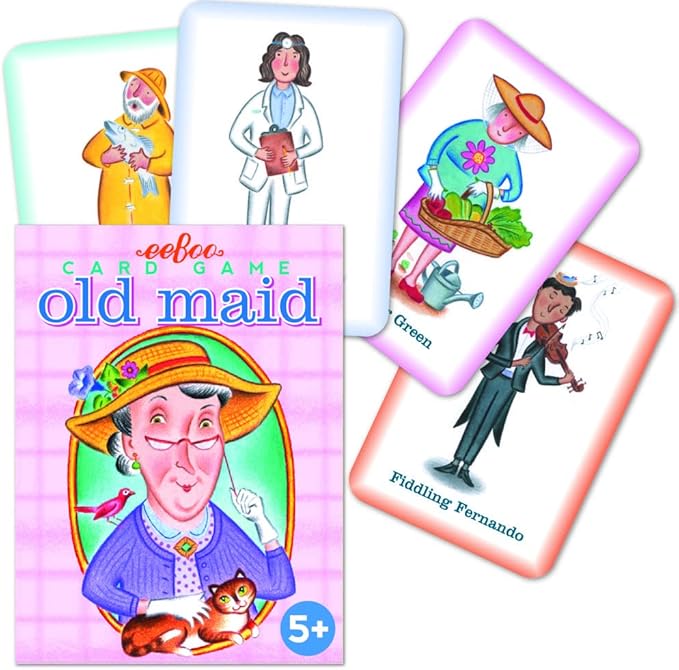 eeBoo Old Maid Playing Card Game - 50 Career Themed Cards, Classic Matching Card Game, Durable Oversized Cards, Screen-Free Fun, Ages 5+