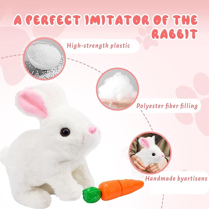 SUQ My Realistic Bunny Toy Interactive Realistic Stuffed Bunny with Moving Ears & Nose, Lifelike Rabbit Plush Toy for Kids Girls Boys Easter Birthday Gift