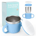 Toddler Snack Containers Stainless Steel Spill-Proof Snack Containers for Toddlers with Spill-Proof Silicone Lids and Handles 4-in-1 Baby Snack Cup is Dishwasher Safe for Easy use On The Go（Blue）