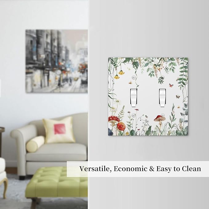 Decorative Switch Plates Sage Plant Red Mushroom Butterfly Wild Flower 2 Gang Double Toggle Outlet Light Switch Cover Wall Plate Electrical Faceplate For Bed Room Kids Room Decor