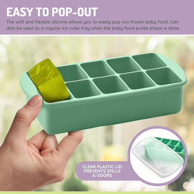 melii Silicone Baby Food Freezer Tray with Lid | 10 x 2oz Portion Cubes – Breastmilk & Homemade Puree Storage Container – BPA Free, Microwave, Freezer & Dishwasher Safe – Baby Registry Must (Mint)
