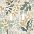 Boho Watercolor Leaves 2 Gang Light Switch Cover Green Botanical Double Toggle Wall Plate Decorative Electrical Switchplate Covers for Country Bedroom Kitchen Home Living Room Decor