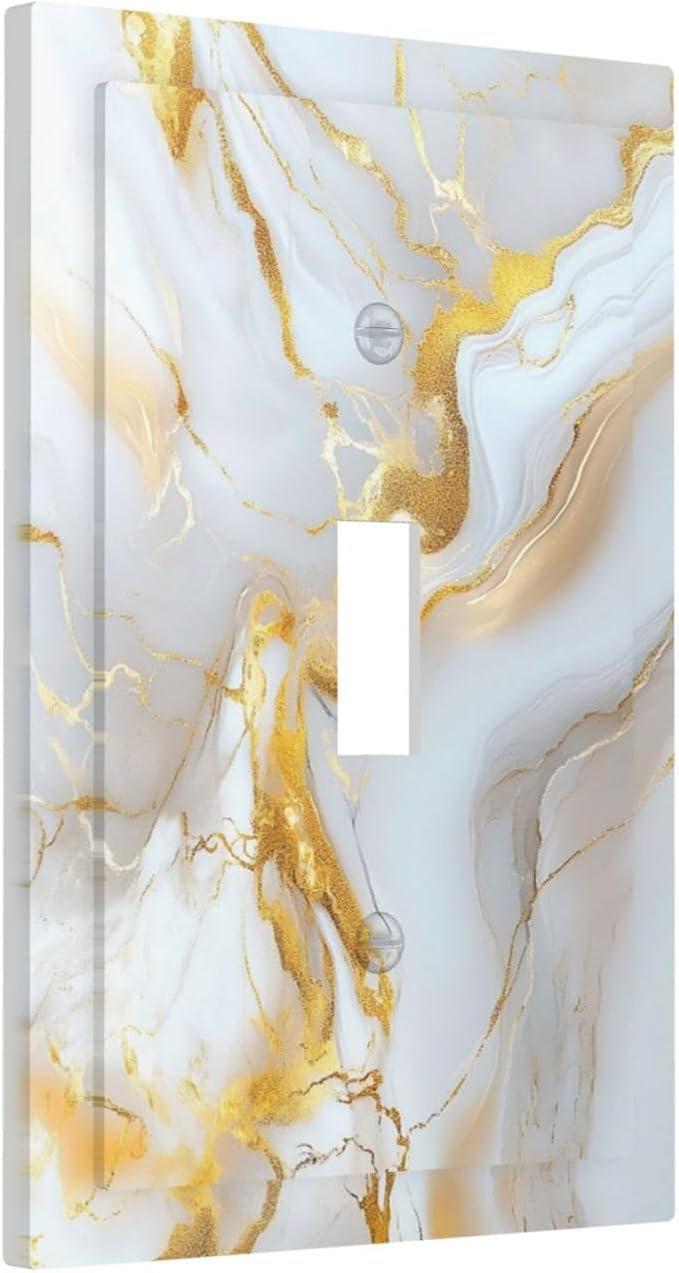 Decorative Switch Cover Plate Abstract Gold Marble Design with White & Gold Single Gang Toggle Switch Plate Light Switch Covers Artistic Faceplate for Modern Luxurious Decor