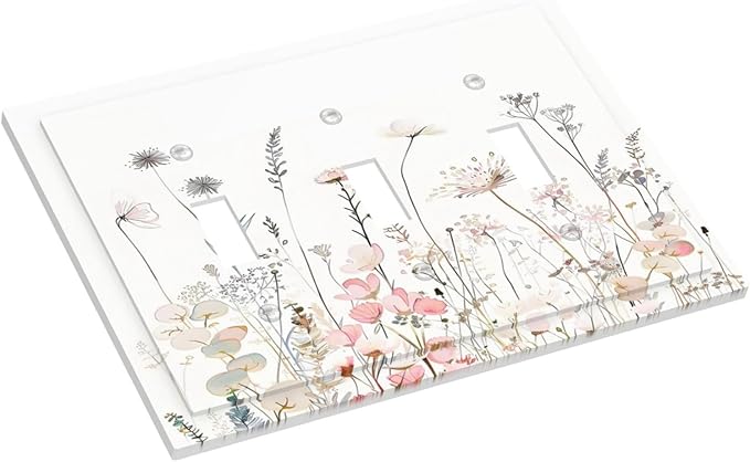 Floral Watercolor Wildflower Dandelion Plant Decorative Switch Plates 3 Gang Wall Plate Triple Toggle Light Switch Cover Faceplate Electrical Wall Panels for Farmhouse Bed Room Decor