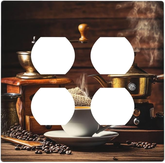 Decorative Outlet Covers with Vintage Coffee Retro Grinder Artwork Design 2 Gang Wall Plate Double Duplex Receptacle Light Switch Cover Switch Plate Cover for Rustic Kitchen Decor
