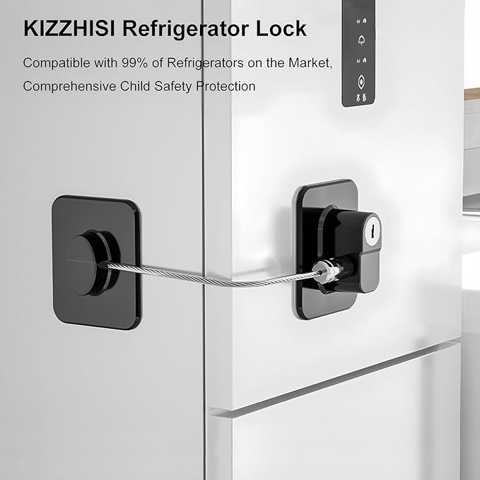 Fridge Lock (2 Pack),Refrigerator Lock with Keys,for Fridge, Cabinet Locks, Drawers, Dishwasher, Toilet and Child Safety Cabinet Locks, 3M Adhesive No Drilling (Black)