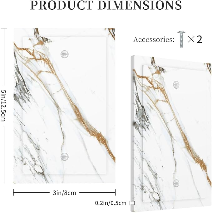 White Gold Marble Modern Abstract Luxury Print Light Switch Cover Plate 1 Gang No Device Blank Electrical Wall Plates Faceplate Decorative Switch Plate Covers for Bathroom Kitchen Decor