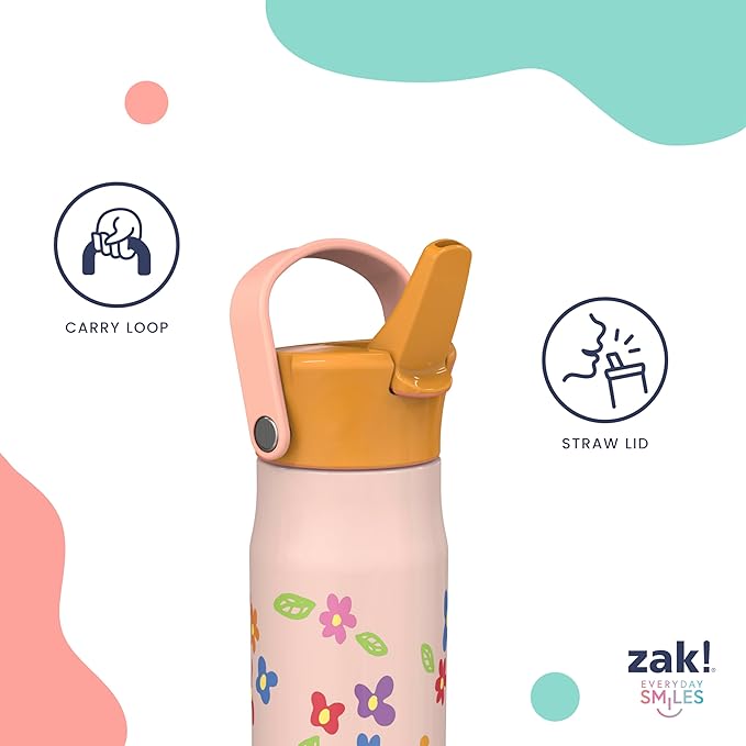 Zak Designs Harmony Kid Water Bottle Benefiting St. Jude, For Travel or At Home, 14oz Stainless Steel is Leak-Proof When Closed and Vacuum Insulated (Space)