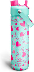 ENCOOL Valentine's Day Insulated Water Bottle with Straw Stainless Steel Water Bottle, Leak-Proof, BPA-Free, Keeps Cold for 24 Hours for Sports, Travel, School (26 oz, Sweet Hearts Pink x Mint)