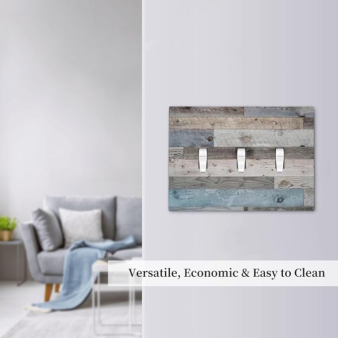 Vintage Kitchen Blue/Grey Wood Wooden 3 Gang Outlet Light Switch Triple Toggle Wall Plate Cover Cabin Barn Door Rustic Country Three Device Decorative Jumbo Size Decorator Receptacle Face Wallplate