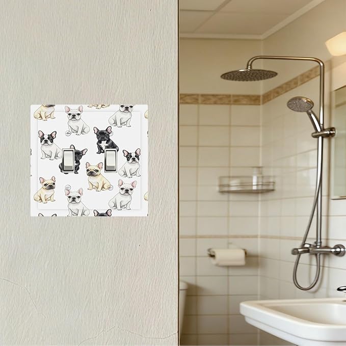 French Bulldog Watercolor Double Toggle Switch Cover - 2-Gang Standard US Size Playful Frenchie Puppy Light Switch Covers, Chic Pattern for Pet Owners Decor