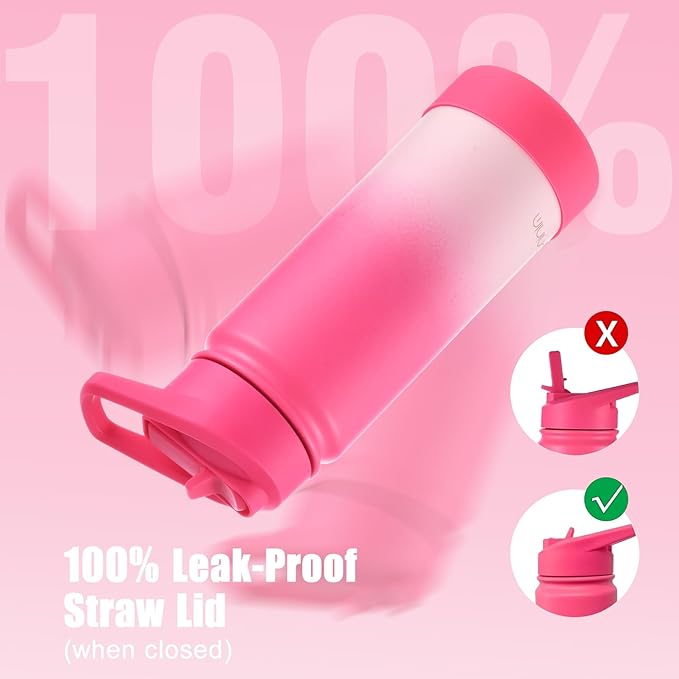 Mininoo Kids Water Bottle, Girls Water Bottle for School, 16oz Metal Stainless Steel Water Bottle Kids with Straw Lid（Sweat Peach）