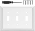 White Decorative Triple Toggle Light Switch Covers Wall Plate, Natural Material Switch Plate Covers - Modern Style (3 Gang Toggle 1 Pack)