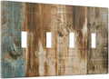 Brown Wood 4 Gang Light Switch Cover Decorative Quad Toggle Wall Plate Decorative Electrical Faceplate for Kitchen Home Barn Farmhouse Decorate Large 8" x 4.5
