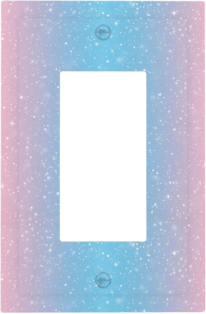 Pastel Galaxy Single Rocker Switch Cover - 1-Gang Standard US Size Pink & Blue Sparkle Light Switch Covers, Dreamy Pastel Stars for Girls Room Decor