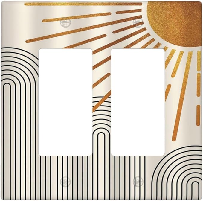 Mid Century Beige Boho Abstract Sun Vintage Arch 2 Gang Rocker Decora Light Switch Covers Decorative Outlet Covers Wall Plate Electrical Faceplate Switchplate GFCI for Country Bathroom Bedroom Decor