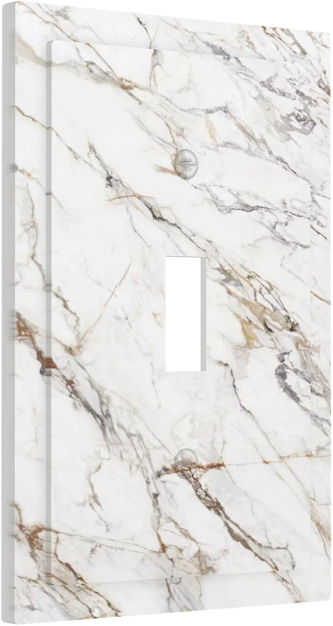 Light Switch Cover Plate White Brown Marble Abstract Modern Luxury 1 Gang Single Toggle Decorative Switch Plates Wall Plates Electrical Faceplate Socket Covers for Bathroom Kitchen Decor