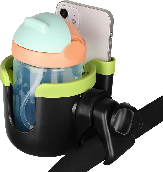 Accmor Stroller Cup Holder with Phone Holder, Bike Cup Holder, Universal Cup Holder for Uppababy Nuna Doona Strollers, 2-in-1 Cup Phone Holder for Stroller Bike Accessory