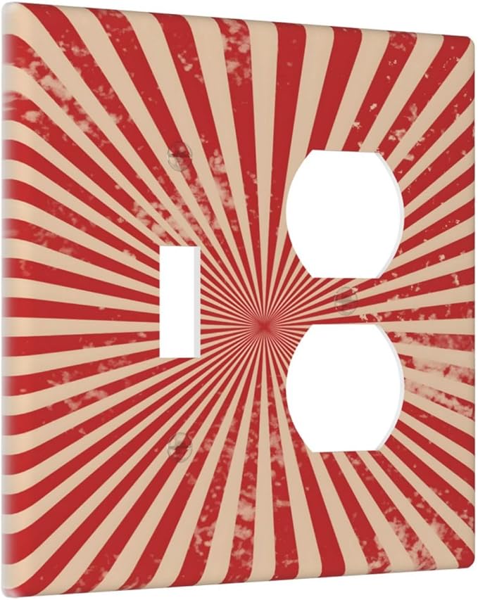 Retro Circus Sparkling Red White Lines Mid Century Wallplates 1 Toggle 1 Duplex Switch Plate Electrical GFCI Faceplate Decorative Light Switch Covers for Farmhouse Home Decor