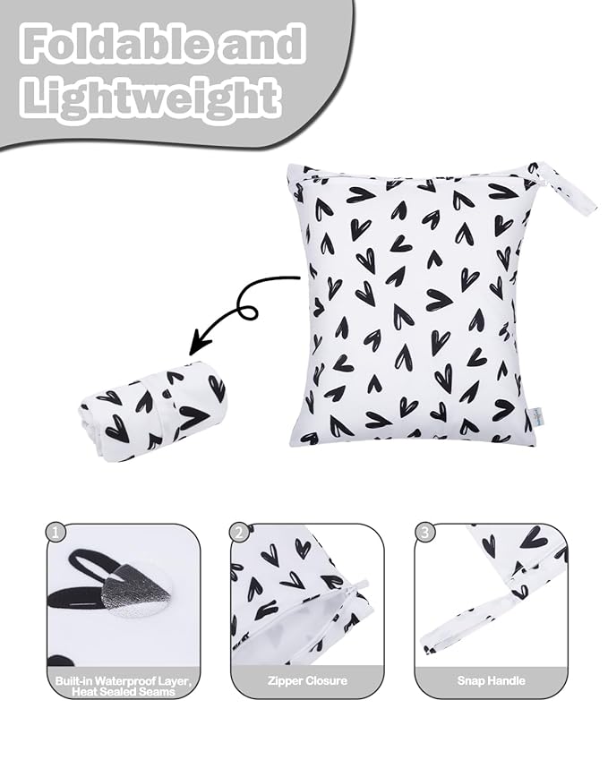 babygoal Waterproof Wet Dry Bag for Swimsuits,Travel, Food Storage, Stroller, Daycare, Baby Diapers, Yoga, Beach, Pool, Wet Clothes-Heart