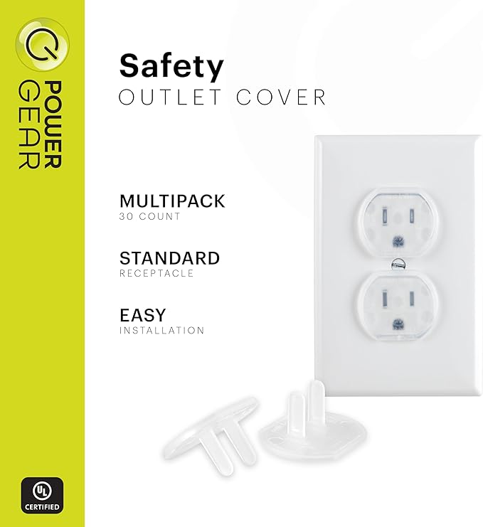 Power Gear Child Safety Electrical Outlet Covers, 30 Pack, Tamper‑Resistant Plug Protectors for Standard Wall Outlets, Baby‑Proof & Child‑Proof Safety Caps, Clear, 51175