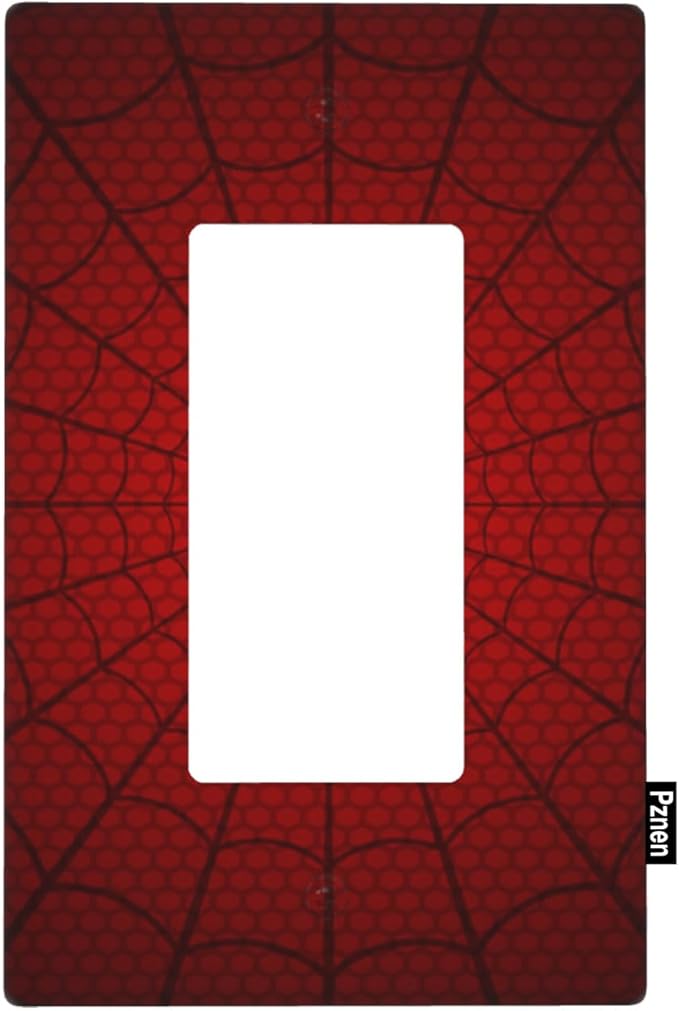 Red Spider Web Light Switch Cover, Hero Theme Cartoon 1-Gang Single Rocker Wall Plate for Man Cave & Boys Room
